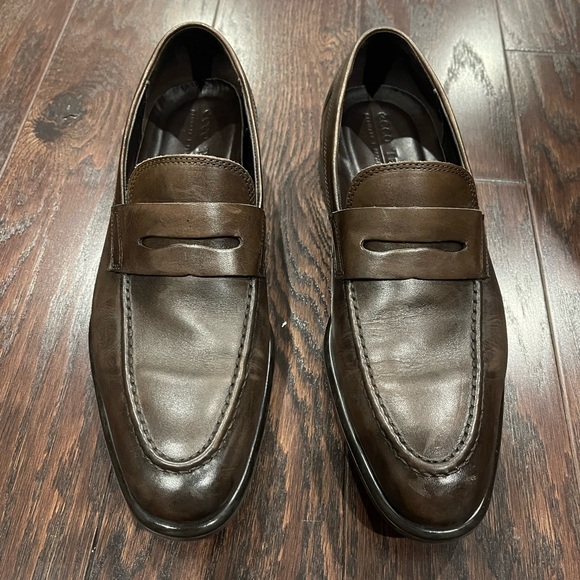 ecco TRAY TECH Men\'s Dress Comfort Brown Leather Penny Loafers Sz EU 42 US 8-8.5
